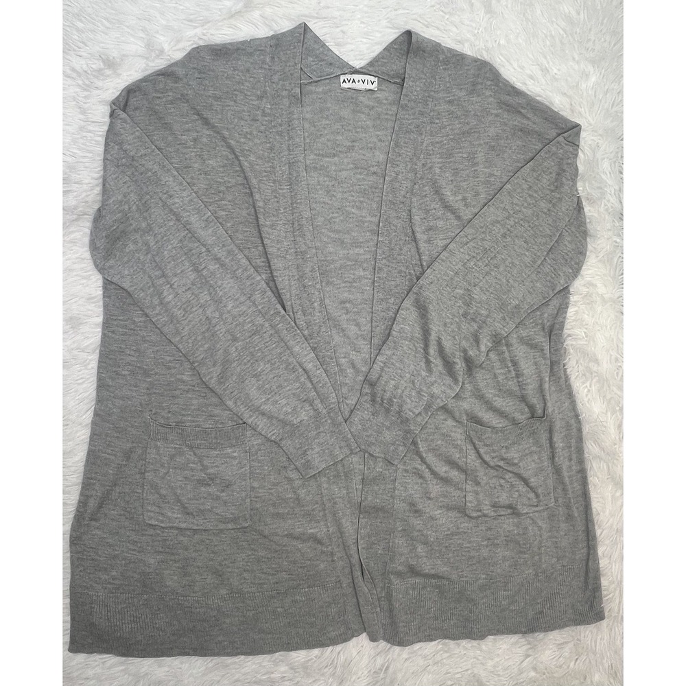 Ava & Viv Gray Open Front Cardigan Sweater Women Plus Size 2X Pockets Long Sleev